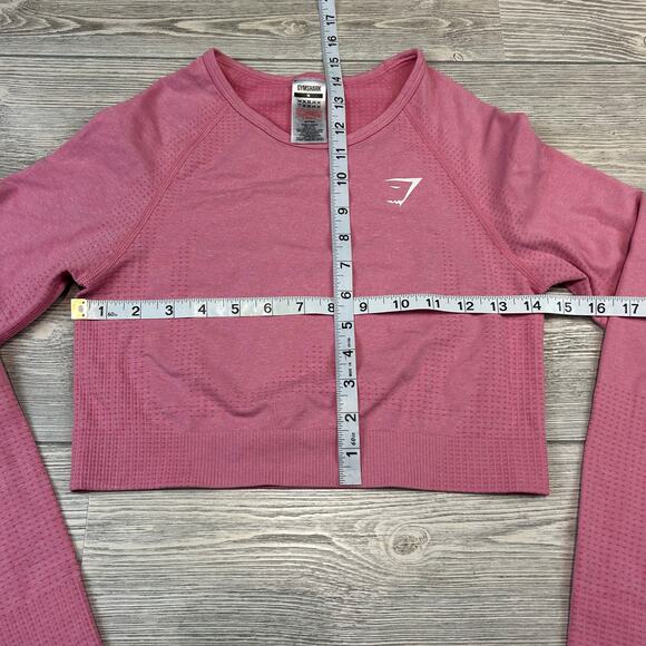 Gymshark Training Long Sleeve Crop Top Sunset Pink Marl Medium EUC - Picture 7 of 7